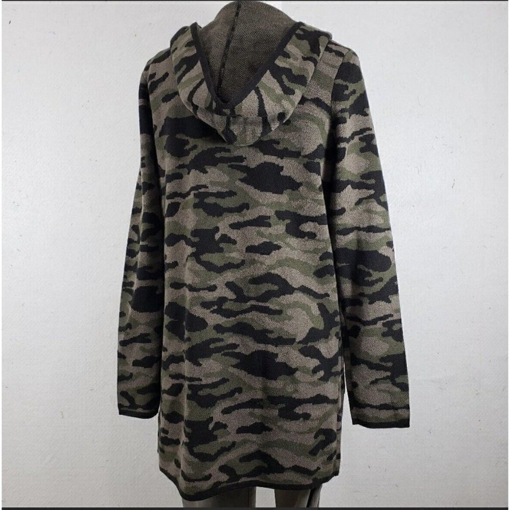 𝅺NEW Rachel Zoe Long Cardigan Sweater Green Black Camo Hooded SMALL - Picture 7 of 11